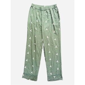 Saule Parc Floral Ankle Pants Size Small Sage Green Daisy Print Viscose Pull-On